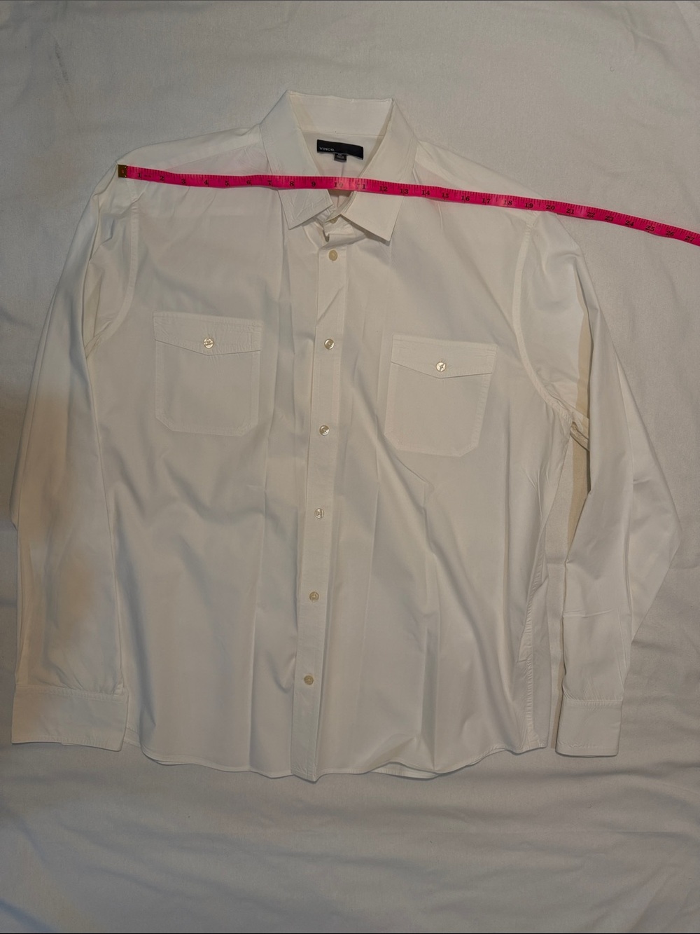 Vince Men's Cream Button-Front Dress Shirt with Chest Pockets